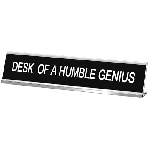 Funny Desk Signs for Office, Novelty Nameplate Office Decor Black Desk Plaque for Women Men Coworker Gift Home Supply Accessories, 10 x 2 Inch(Desk of A Humble Genius)