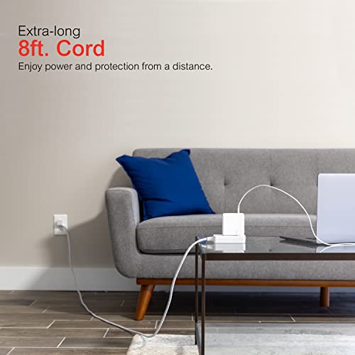 GE 3-Outlet Power Strip Surge Protector 8 Ft Braided Long Cord Extension Cord Surge Protector Power Strip Flat Plug Extension Cord 250 Joules ETL Listed White 38433 - Image 5