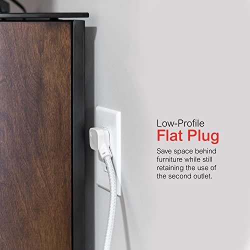 GE 3-Outlet Power Strip Surge Protector 8 Ft Braided Long Cord Extension Cord Surge Protector Power Strip Flat Plug Extension Cord 250 Joules ETL Listed White 38433 - Image 6