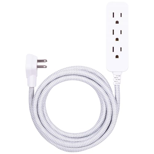 GE 3-Outlet Power Strip Surge Protector 8 Ft Braided Long Cord Extension Cord Surge Protector Power Strip Flat Plug Extension Cord 250 Joules ETL Listed White 38433