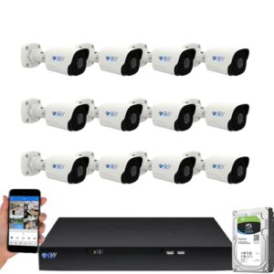GW Security 16 Channel NVR UltraHD 4K Face Recognition NDAA & TAA Compliant Security Camera System with 12 x 8MP @25FPS Outdoor & Indoor PoE Bullet Cameras, 10 Smart AI Functions