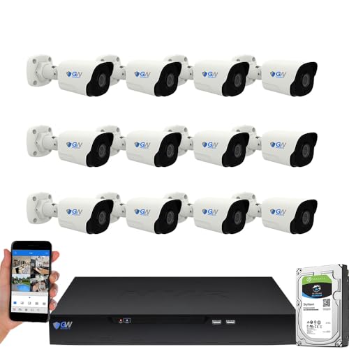 GW Security 16 Channel NVR UltraHD 4K Face Recognition NDAA & TAA Compliant Security Camera System with 12 x 8MP @25FPS Outdoor & Indoor PoE Bullet Cameras, 10 Smart AI Functions