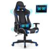 GYMAX Gaming Chair, Massage Gaming Chairs for Adults with Headrest, Lumbar Support & Armrest, Video Computer Reclining Gaming Chair, Office Desk Gamer Task Chair (Blue)