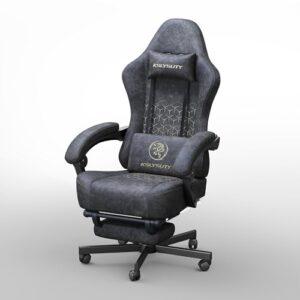 Gaming Chair Breathable Leather with Pocket Spring Cushion,Wide and High Ergonomic Office Chair with Headrest,Computer Gaming Chair with Footrest for Adult and Teen,Grey