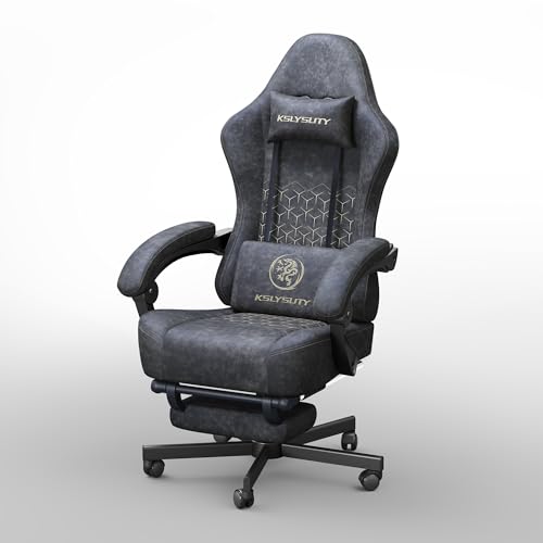 Gaming Chair Breathable Leather with Pocket Spring Cushion,Wide and High Ergonomic Office Chair with Headrest,Computer Gaming Chair with Footrest for Adult and Teen,Grey