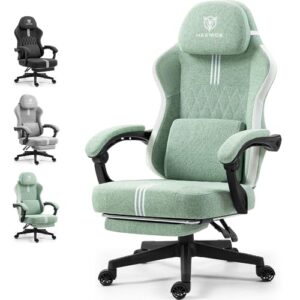 Gaming Chair Fabric, Big and Tall Gaming Chairs for Adults with Pocket Spring Cushion, Massage Lumbar Support, Adjustable High Back Gamer Chair 300LBS Green