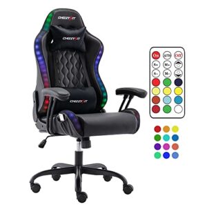 Gaming Chair for Kids with RGB LED Lights, Kids Gaming Chairs Ages 8-14, Led Gaming Chair with Adjustable Lumbar Support and Headrest,PU Leather Video Game Chairs for Teens