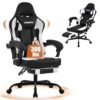 Gaming Chair with Footrest, Reclining Video Game Chairs for Adults with Lumbar Support, Linkage Armrests, Ergonomic Computer Chair for Gaming or Office, PU Black-White