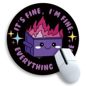 Gctriki Dumpster on Fire Mouse Pad, Cute Round Mouse Pads for Desk, Funny Purple Dumpster Mousepad for Laptop Gaming, Stitched Edge Non-Slip Rubber Base, Cute Office Desk Accessories Decor for Women