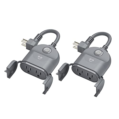 Geeni Outdoor Duo Wi-Fi Smart Plug | 2 Weatherproof Outlets, Compatible with Alexa & Google Assistant | Wireless Remote Control & Timer for Holiday Lights, Appliances, and More, 2-Pack