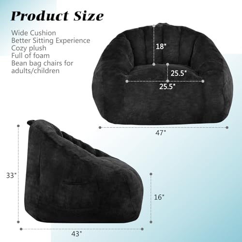 Giant Plush Bean Bag Chair for Adults with Armrests, BeanBag Couch Filler with Memory Foam, Faux Fur Comfy Bean Bag Chair, Anti-Slip Accent Chair Gaming and Reading, Black - Image 3