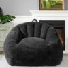 Giant Plush Bean Bag Chair for Adults with Armrests, BeanBag Couch Filler with Memory Foam, Faux Fur Comfy Bean Bag Chair, Anti-Slip Accent Chair Gaming and Reading, Black