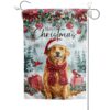 Golden Retriever Garden Flag Merry Christmas Cute Scarf Dog Farmhouse Decorative Yard Flag Vertical Banner for Outside Lawn Patio Winter Holiday Decoration 12×18 Inch Double Sided