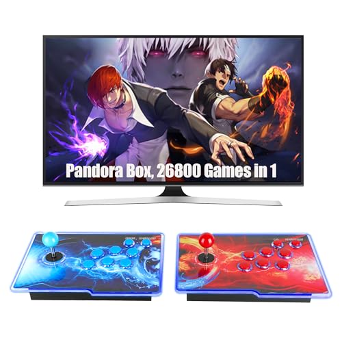 HHU Pandora Box Arcade Game Console 26800 Game Pre-Install,Two Separate Joysticks,Retro Game Machine for TV PC Projector, Supports Up to 4 Players, Full HD Output, Red & Blue