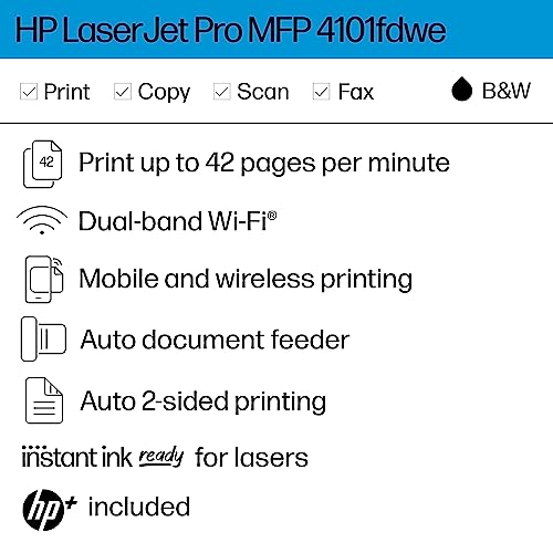 HP LaserJet Pro MFP 4101fdwe Wireless Black & White Monochrome Printer with HP+ Smart Office Features and Fax - Image 3