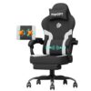 HapGIFT Gaming Chair, Computer Chair with Massage Lumbar Support, Ergonomic Gaming Chair with Footrest, High Back Adjustable Technical Fabric with Headrest, Gamer Chair for Adults (Black-White)