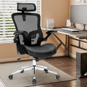 Heavy Duty Office Chair – 400lbs Home Office Desk Chairs with Soft 3D Modeling Wide Foam Cushion, Ergonomic Desk Computer Chair with Adjustable Headrest and Flip-Up Arms for Study, Bedroom