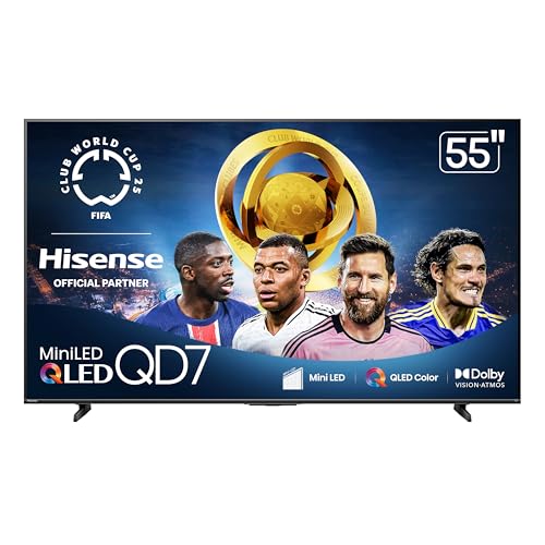 Hisense 55″ Class QD7 Series Mini-LED 4K UHD Smart Fire TV (55QD7QF, 2025 Model) – QLED, HDR10+, Dolby Vision, Dolby Atmos, Game Mode Plus, ALLM, Alexa Built in with Voice Remote, Streaming TV, Black