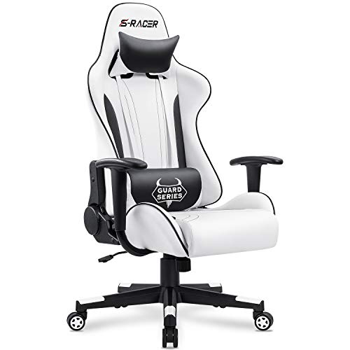 Homall Gaming Chair, Video Game Chair with Footrest and Lumbar Support, Ergonomic Computer Chair Height Adjustable with Swivel Seat and Headrest (Pale White)