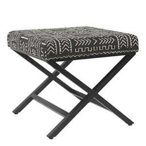 Homepop Home Decor | Modern Square Ottoman with Metal X Base | Ottoman for Living Room & Bedroom | Decorative Home Furniture (Onyx) Small