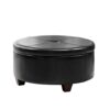 Homepop Home Decor | Upholstered Faux Leather Large Tufted Round Storage Ottoman | Button Top Ottoman with Storage for Living Room & Bedroom | Decorative Home Furniture, Black