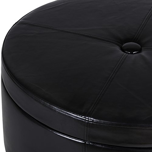 Homepop Home Decor | Upholstered Faux Leather Large Tufted Round Storage Ottoman | Button Top Ottoman with Storage for Living Room & Bedroom | Decorative Home Furniture, Black - Image 5