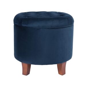 Homepop Home Decor | Upholstered Round Velvet Tufted Foot Rest Ottoman | Ottoman with Storage for Living Room & Bedroom | Decorative Home Furniture, Navy