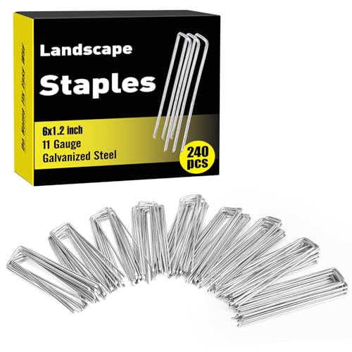 HongWay 240 Pack 6 Inch Landscape Staples, Garden Staples Galvanized Landscaping Fabric SOD Pins Heavy Duty 11 Gauge Yard Ground Stakes for Gardening Plant Cover, Turf, Lawn, Fence, Tent