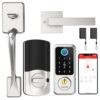 Hornbill Smart Deadbolt Handleset – Keyless Entry with Fingerprint, App Control, IC Card, Keypad, Auto-Lock, and Passcode Sharing for Home Security (Silver)