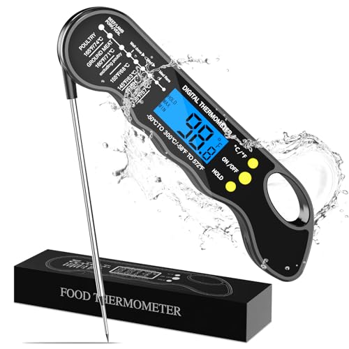 Instant Read Meat Thermometer, Fast & Accurate Digital Food Thermometer with Backlight, Waterproof & Magnet for Grilling, Cooking, BBQ, Smoker, Baking, and Candy Making