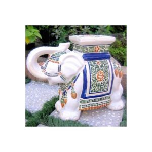 International Caravan Furniture Piece Large Porcelain Elephant Stool