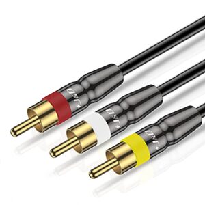 J&D 3RCA Male to Male 3 Feet Cable, Gold Plated Connectors, Heavy Duty Copper Shell, Ideal for Home Entertainment Systems, DVD, VCR, HD TV and Other 3RCA Enabled Devices