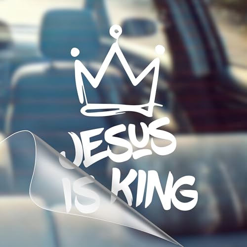 Jesus is King – Christian Jesus Cross Car Vinyl Decal Bumper Sticker for Car, Wall, Window, Vehicle, Weather Resistant, Viral