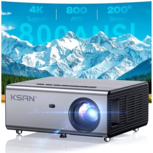 KSAN Projector, [800 ANSI Lumen] Outdoor Movie Projector, Projector with WiFi 6 and Bluetooth 5.2, Home Theater Video Proyector Support 200inch, 5W Speaker, Compatible with iPhone/TV Stick/PC/PS4