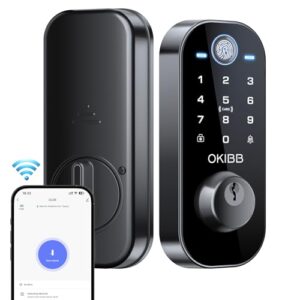 Keyles Entry Door Lock with Built-in Wi-Fi App Remote Control, OKIBB Fingerprint Door Lock with Doorbell, Smart Locks for Front Door, Auto Locking, Black