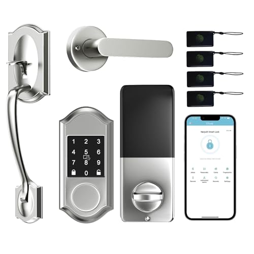 Keyless Entry Door Lock deadbolt with Handle Set, Smart Lock for Front Door, Front Door Lock Set with Smart Lock and Front Door Handle,Satin Nickel
