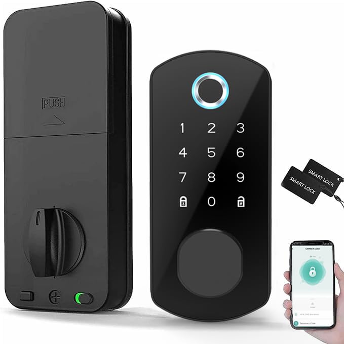 Keyless Entry Door Lock for Front Door Fingerprint Smart Door Lock Digital Electronic Lock with Code Password Biometric Deadbolt Door Locks with Bluetooth APP Control for Home Office Apartment