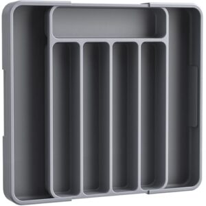 Kitsure Silverware Organizer – Adjustable Kitchen Drawer Organizer, Utensil Organizer, Cutlery Tray for Classified Storage, Versatile Kitchen Organizer, 12.13″ × 1.54″ × 8.07″~13.90″, Grey