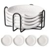 LE TAUCI Spoon Rest for Stove Top, Spoon Holder for Kitchen Counter, Embossment Housewarming Present, Farmhouse Decor, Ceramic Accessories Utensil Rest – 4.8 inch, Set of 4 +1 Metal Stand, White