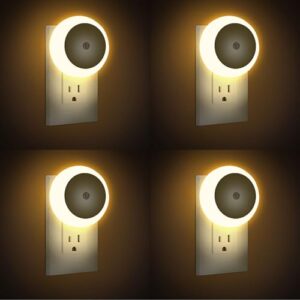 LED Night Lights, Plug into Wall Night Light Lamp 4-Pack, 3000K 0.5W Dusk to Dawn Sensor, Plug in Nightlights Auto-On/Off for Bedroom, Bathroom, Kitchen, Stairs, Hallway Smart Home Warm White