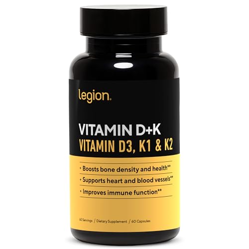 LEGION Vitamin D+K Natural & Effective Formulation – Vitamin D3, K2 & K for Immunity Boost – K1, K2 & D3 Vitamin Supplement to Boost Bone Density and Health – Vitamin K2 & K1 for Heart Support