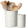 LOVECASA Utensil Holder, 7.2″+5.4″ Ceramic Utensil Holder for Countertop, Large Cooking Utensil Crocks for Kitchen Counter, Farmhouse Utensil Vase for Housewarming, Kitchen Decor, Set of 2, Oasis