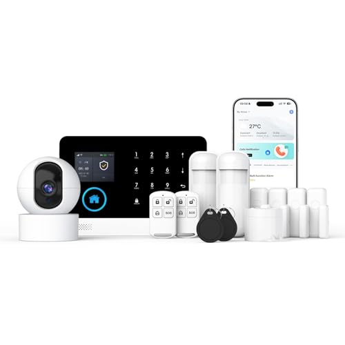 LWOHSI WiFi Home Alarm System with HD Security Camera,Tuya APP Remote Control,Door and Motion Sensors,Compatible with Alexa and Google Assistant for Apartment,Villa,Warehouse,No Monthly Fees