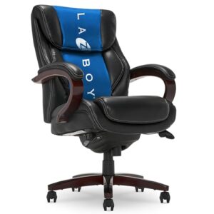 La-Z-Boy Bellamy Executive Office Chair with Memory Foam Cushions, Real Wood Arms and Swivel Base, Waterfall Seat Edge, Faux Bonded Leather, Black