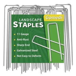 Landscape Staples Galvanized 6 Inch 60 Pcs, Metal Garden Stakes 1.6 Inch Width, Garden Staples for Weed Barrier Tubing Lawn 11 Gauge