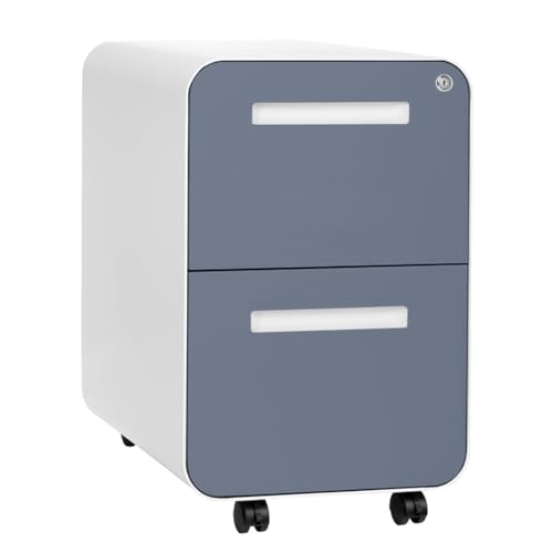 Laura Davidson Furniture Stockpile 2 Drawer Mobile File Cabinet with Lock – Under Desk Metal Filing Cabinet, Legal/Letter File Folders, Wheels and Stationary Feet, Pre-Assembled, Coastal Blue