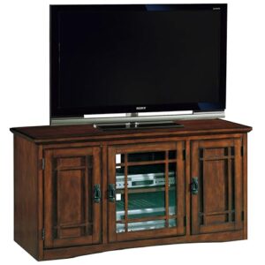 Leick Home 82350 Solid Wood Mission Oak Three Door TV Stand For 55″ TVs Universal TV Console Living Room Storage Shelves Entertainment Center, Mission Oak