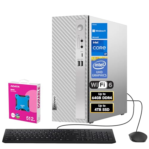 Lenovo 2025 IdeaCentre 3 3i Business Tower Desktop, Intel Core i7-14700, 64GB RAM, 2TB SSD, Wi-Fi 6, US Wired KB & M, AI-Ready for Smart Office, Bundle with ADATA 512GB External SSD
