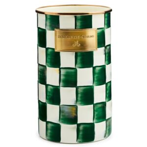 MACKENZIE-CHILDS Enamel Utensil Holder, Kitchen Utensil Holder for Countertop, Green-and-White Emerald Check