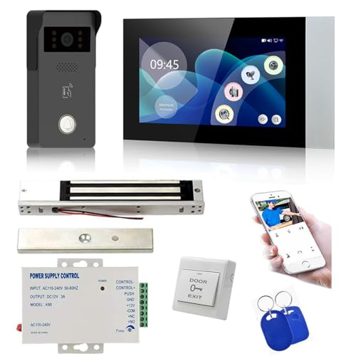 MENGQI-CONTROL Tuya Smart Office/Home Wireless WiFi Doorbell Camera Security Video Intercom for Access Control System Color Touch Screen Phone App Remote Open with Lock/Fobs/Power Supply Doorbell